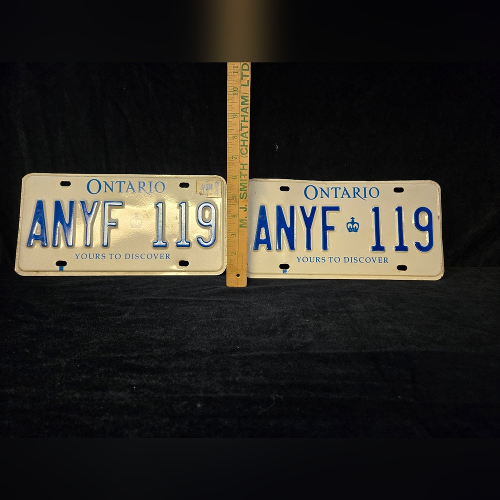 Vintage Ontario License Plates ANYF 119 Matching Pair